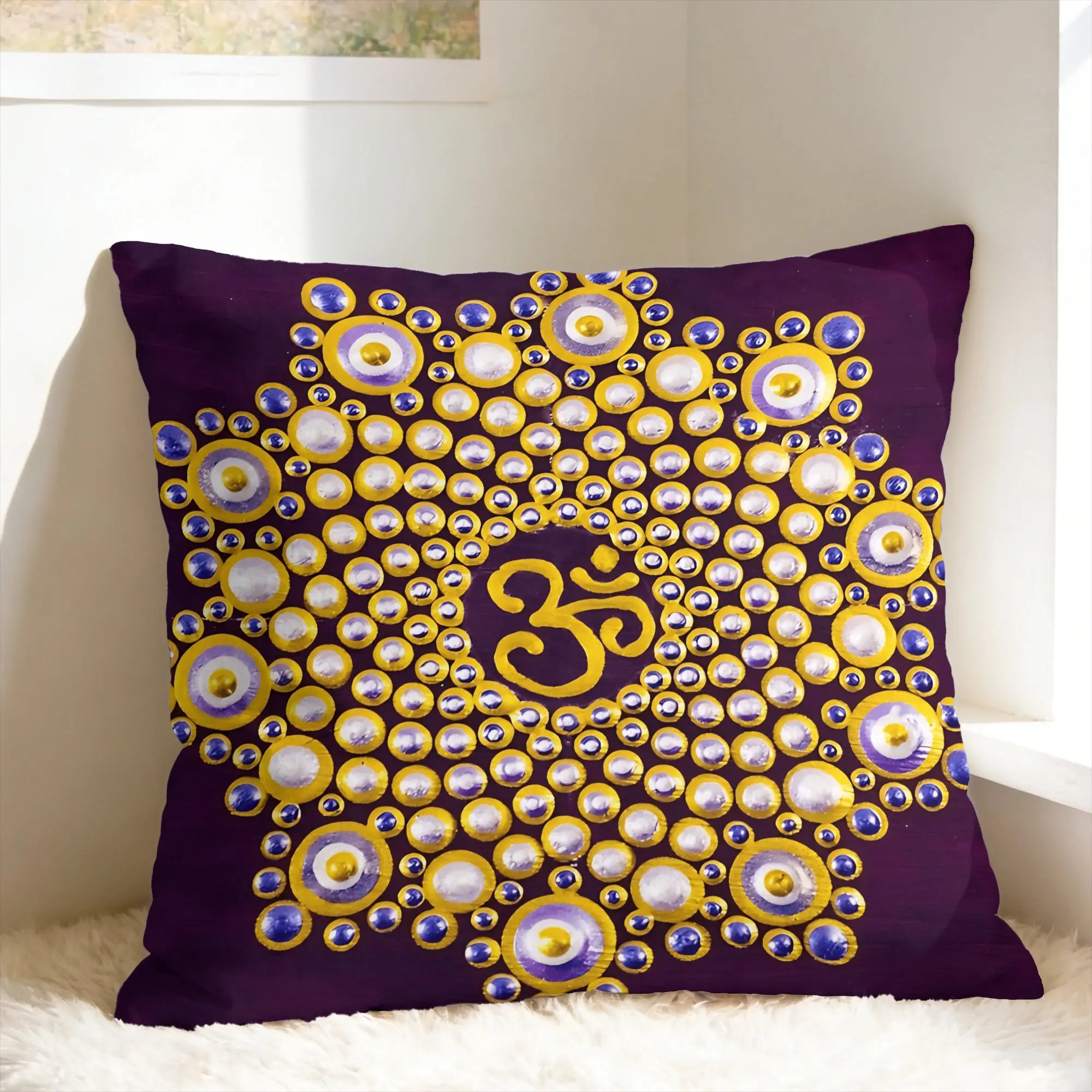 Luxury Golden Mandala Om Pillow Case  Graphic Pillow Cover For Living Room Sofa Funny Pillowcases