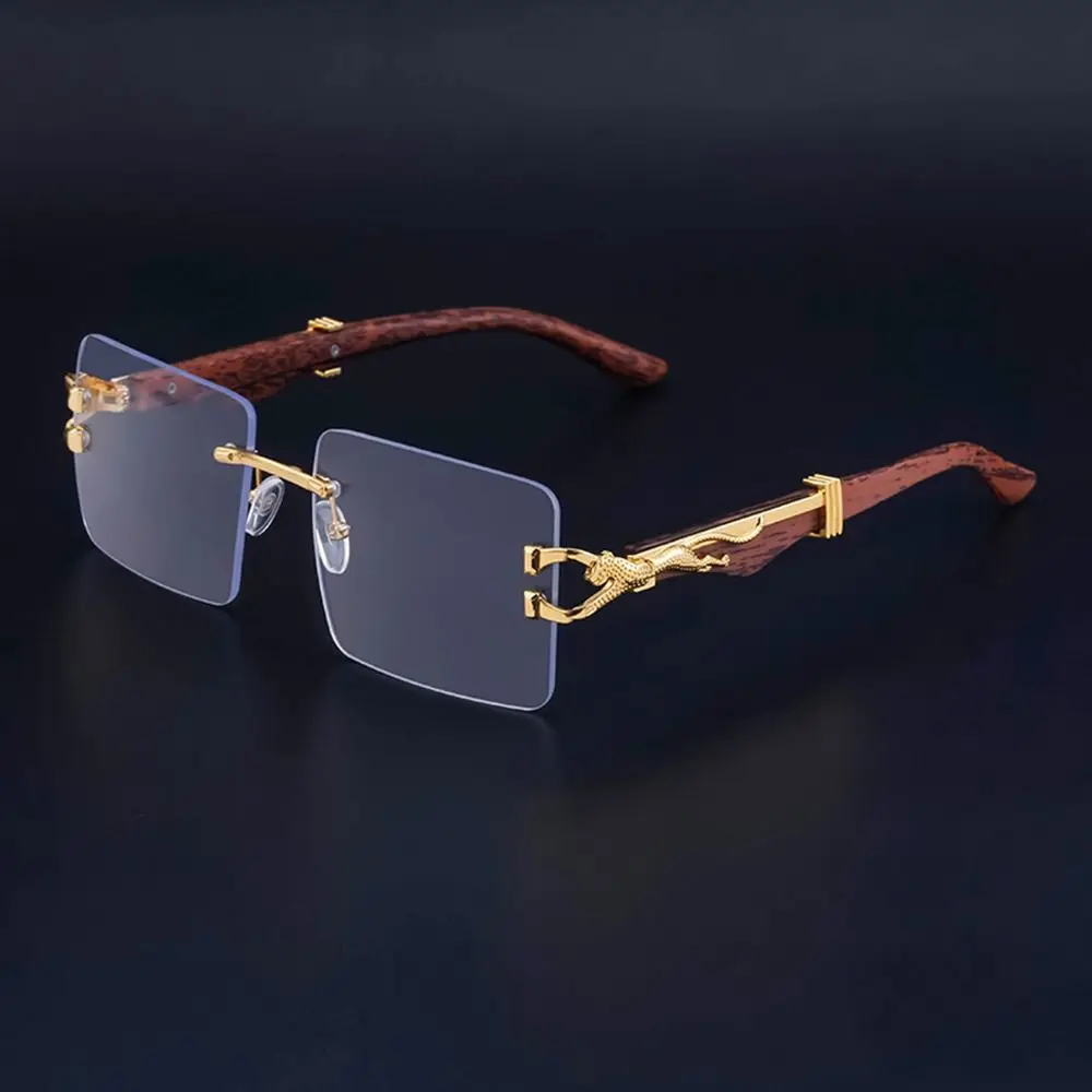 2023 Wooden Sunglasses Cheetah Head Sunglasses for Men & Women Rimless Square Sun Glasses Vintage UV400 Eyewear