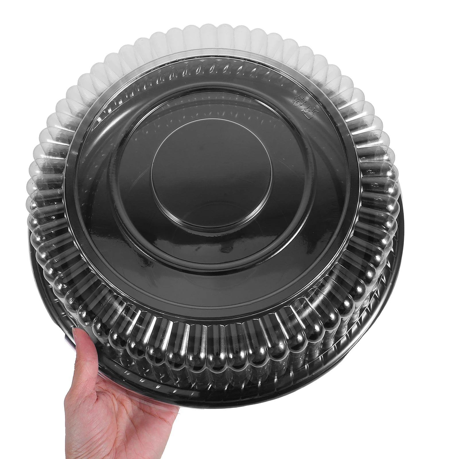 

2 set 2 Sets 12 Inch Black Cake Party Tray Lightweight PET Protective Cover Storage Containers Pie Dish Serving Platter
