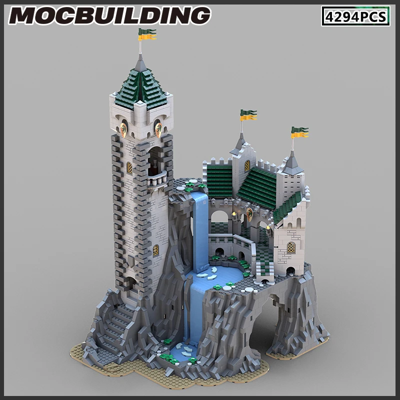 

MOC Buidling Blocks Medieval Castle Architecture With Waterfall Modular Model DIY Bricks Assemble Toys Collection Christmas Gift