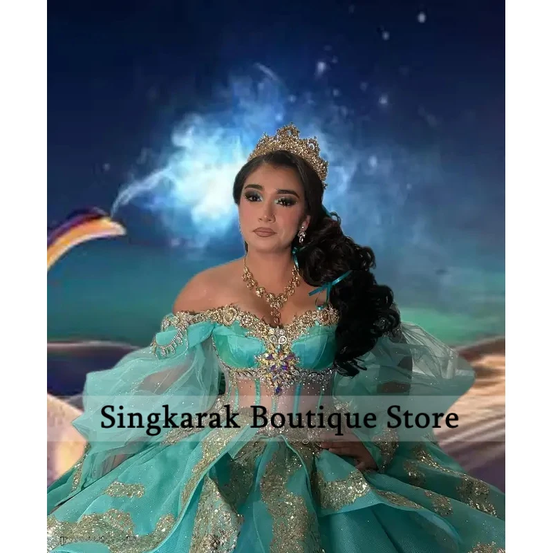 Luxury Quinceanera Dresses Green 2026 Rhinestones Beads Appliques Wedding Party Gowns Royal Train Vestidos De 15 Anos Customized