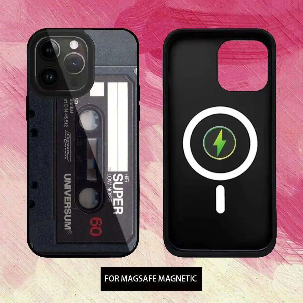 Capa de telefone cassete de fita de rádio magnética para iphone17,16,15,14,13,12,11 plus, pro max carregamento sem fio magnético magsafe