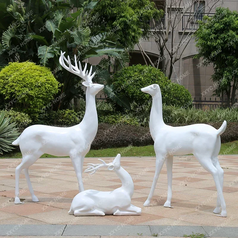 Fiberglass Plum Blossom Deer Decoration Resin Simulation Outdoor Garden Landscape Sculpture Wedding White Deer Decoration