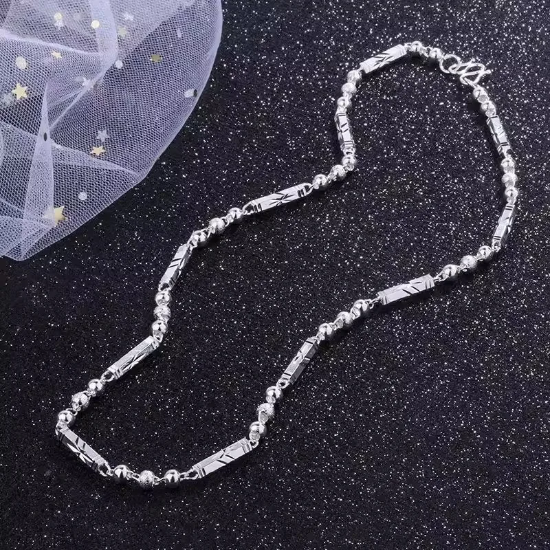 HX Silver Color New Trendy Men's Three-ball Hexagonal Cylinder Personalized Simple Thick Chain Necklace for Men Jewelry