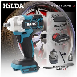 HILDA 18V Cordless Impact Wrench Brushless High Torque Impact 1/2 Inch Car Wrench Power Tools