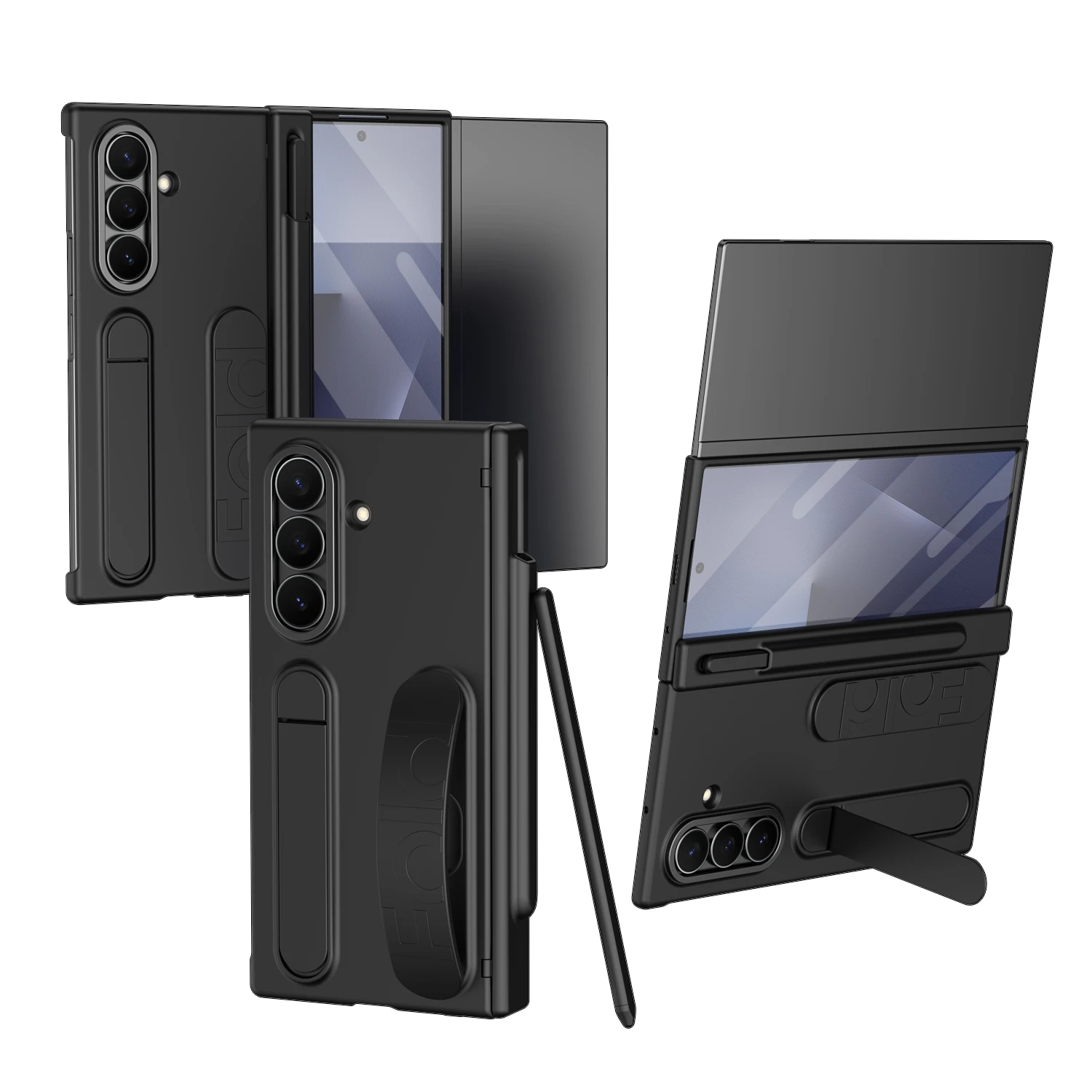 Stylus Pen Slot Hinge Cover for Samsung Galaxy Z TriFold Tri Fold Case 180° Folding Wristband & Kickstand Front Glass Film