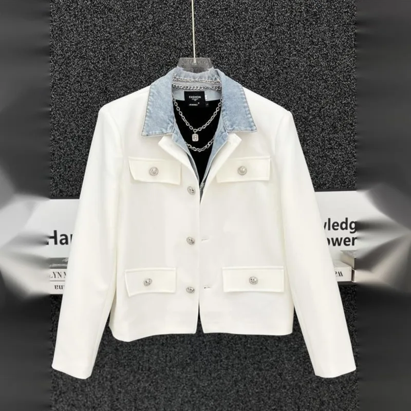 WVGA High-end Spring New Men's Fake Two-piece Spliced Denim Jacket Korean Style Niche Chic Casual Straight Pants Sets Ins W22340