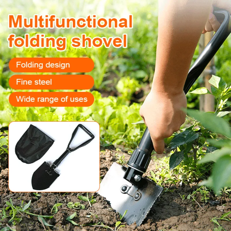 Mediumsized black multifunctional camping shovel