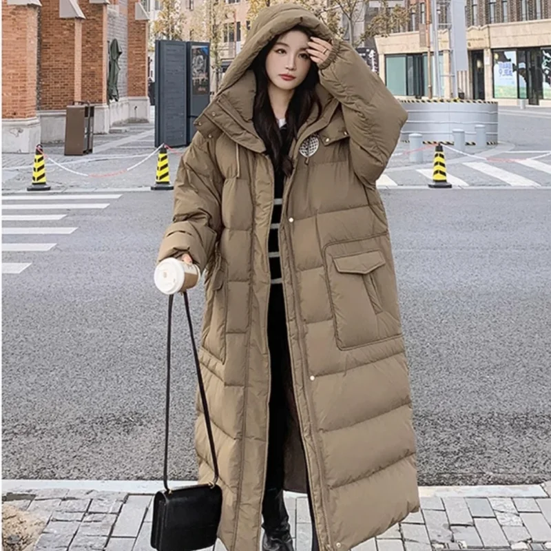 Long Jackets for Women Hooded Coats Down Korean Fashion Prints Down Jacket Windproof Thick Warm Parka Casual Loose Puffer Coats