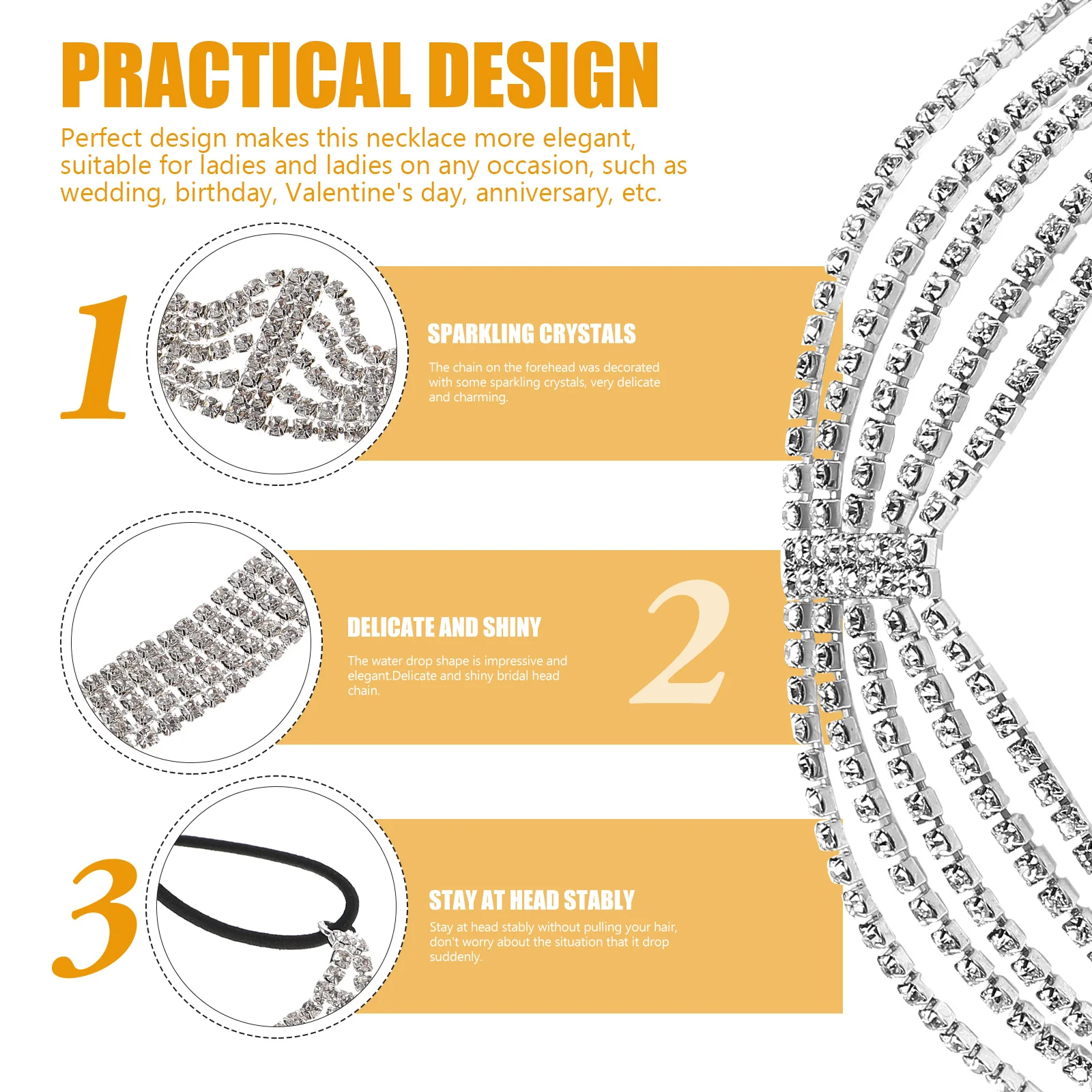 

Rhinestone Headb Bridal Chain Headdress Hair Jewelry Wedding Dress Layered Shiny Bride Hairstyle Accessories