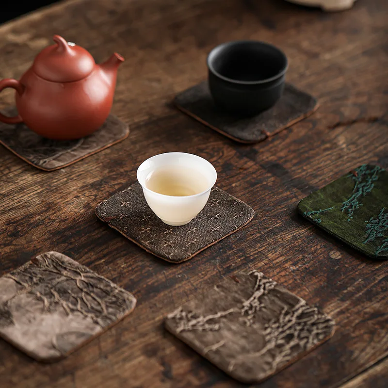 Fragrant cloud yarn coaster handmade old material tussah silk square tea tray fabric insulation pad zen high-end light tea mat