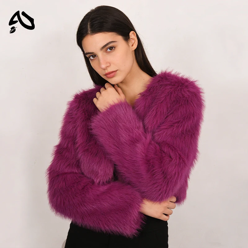 

Original Autumn Winter Women's Fur Coat New Solid Color Long Sleeves Open Stitch Short Style Fashionable Plush Thickened Warm