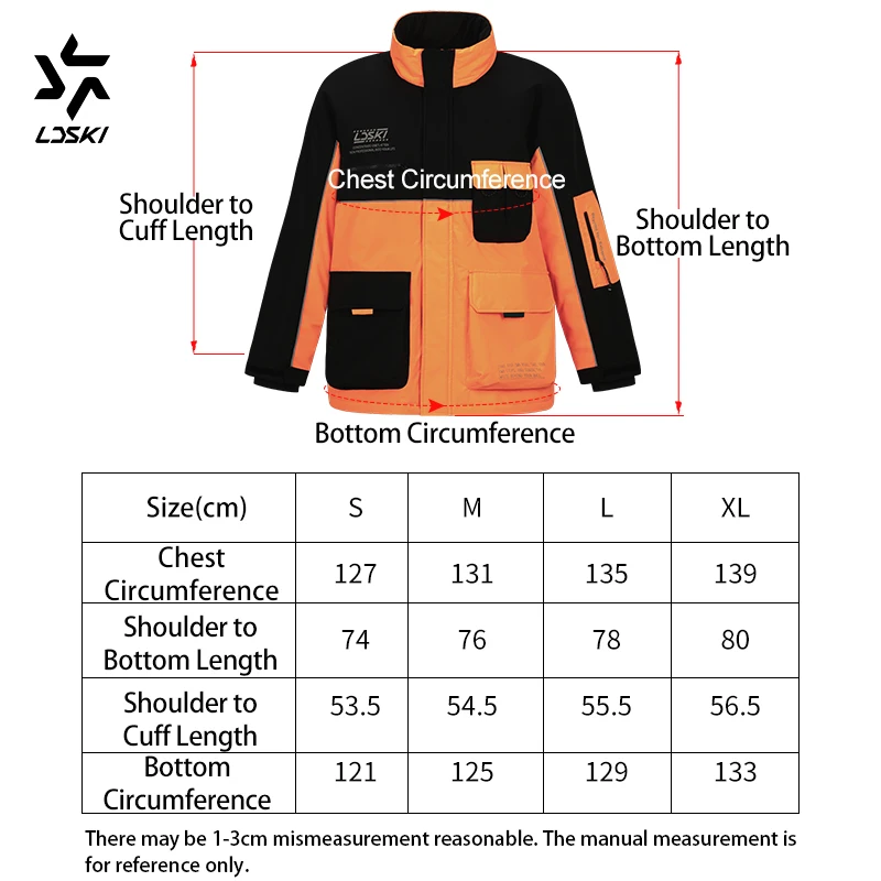 LDSKI Ski Jackets Men Women\'s suit waterproof breathable warm reflective high neck large capacity pocket outdoor Sports wear