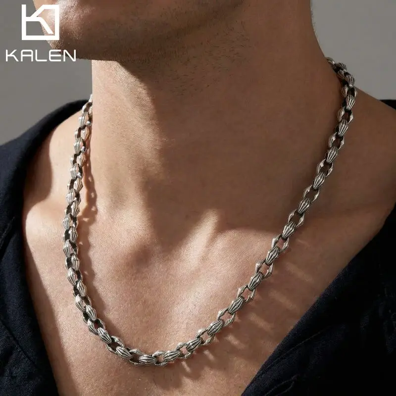 KALEN 11mm Melon Seeds Link Chain Necklace for Men Punk Stainless Steel Trendy Jewelry Rock Biker Accessory Women's Choker Gifts