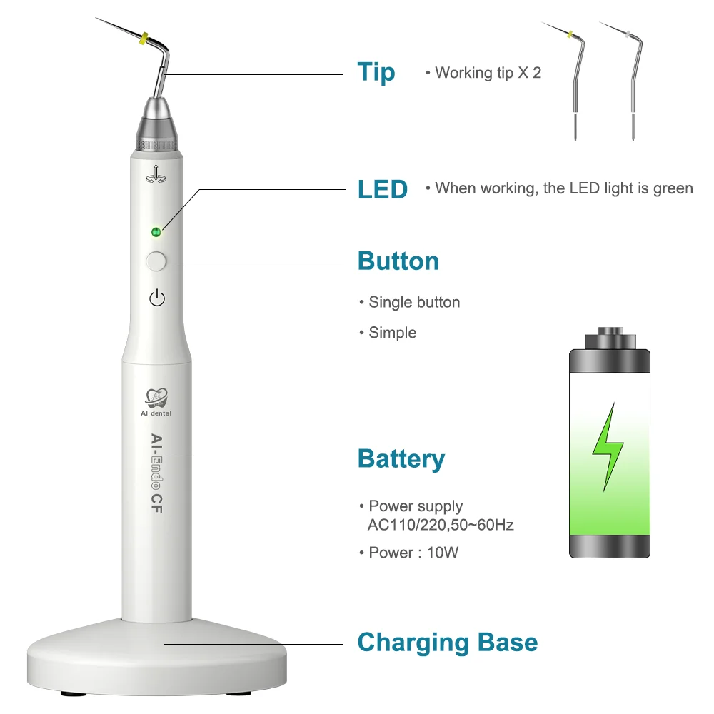 AI-Endo-CF Dental Wireless Gutta Percha Obturation Pen 3s Rapid Heating 2 Tips can Fill and Cut for Root Canal Treatment