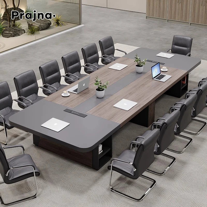 

Simple and Modern Wood Grain Panel Office Conference Table Long Office Desk and Chair Set Small Meeting Room Office Table