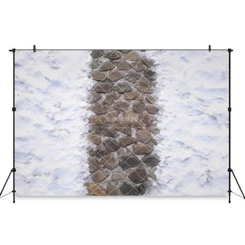 Imagen 2 del producto Fondos de camino congelado de suelo nevado, accesorios de fotografía de Navidad para niños y adultos, fondos de suelo de ladrillo de piedra de copo de nieve