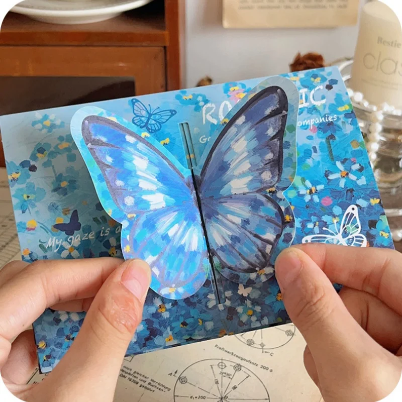 

4Pcs Butterfly Pop-up Greeting Card with Envelope & Stickers Flowers Postcard Floral Birthday Cards Valentines Gifts Girl Gift