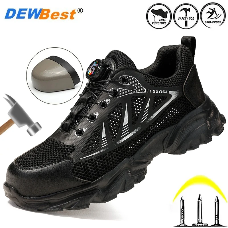 Men's lightweight four-season button safety shoes anti-smash anti-puncture shoes steel head men's work shoes wholesale