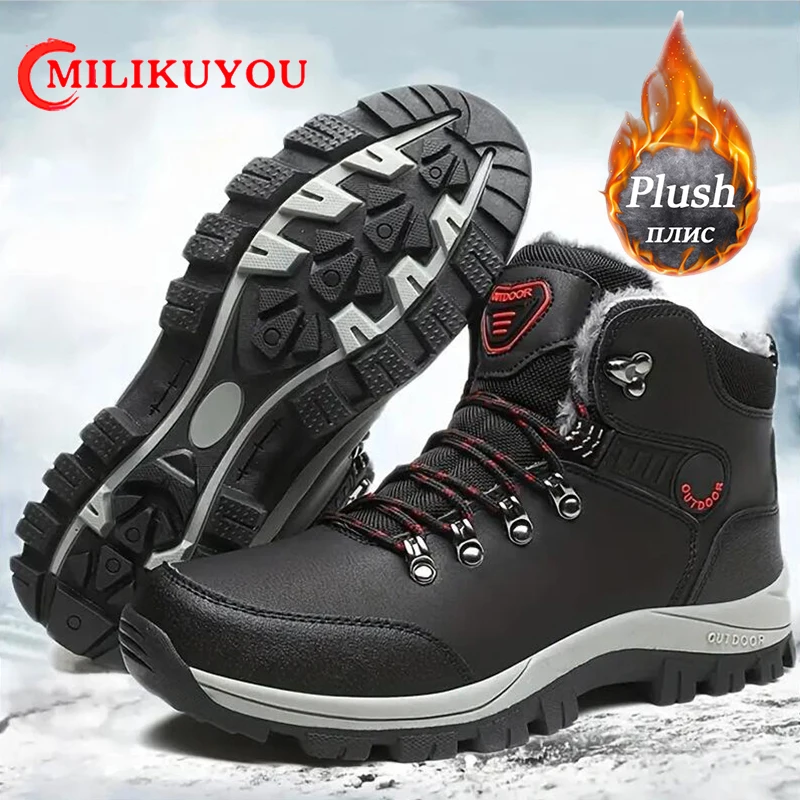 Outdoor Non-slip Man Snow Boots 2024 Thickened Warm Men Casual Shoes Winter Hiking Shoes Plus Velvet Large Size Waterproof Boots