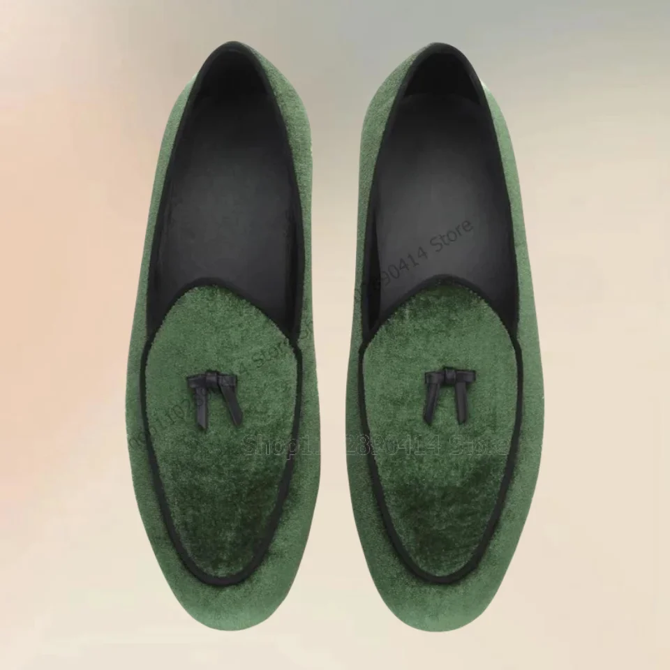 

Black Bow Knot Decor Green Velvet Loafers Fashionable Slip On Men Casual Shoes Classic Handcraft Party Big Size Men Dress Shoes