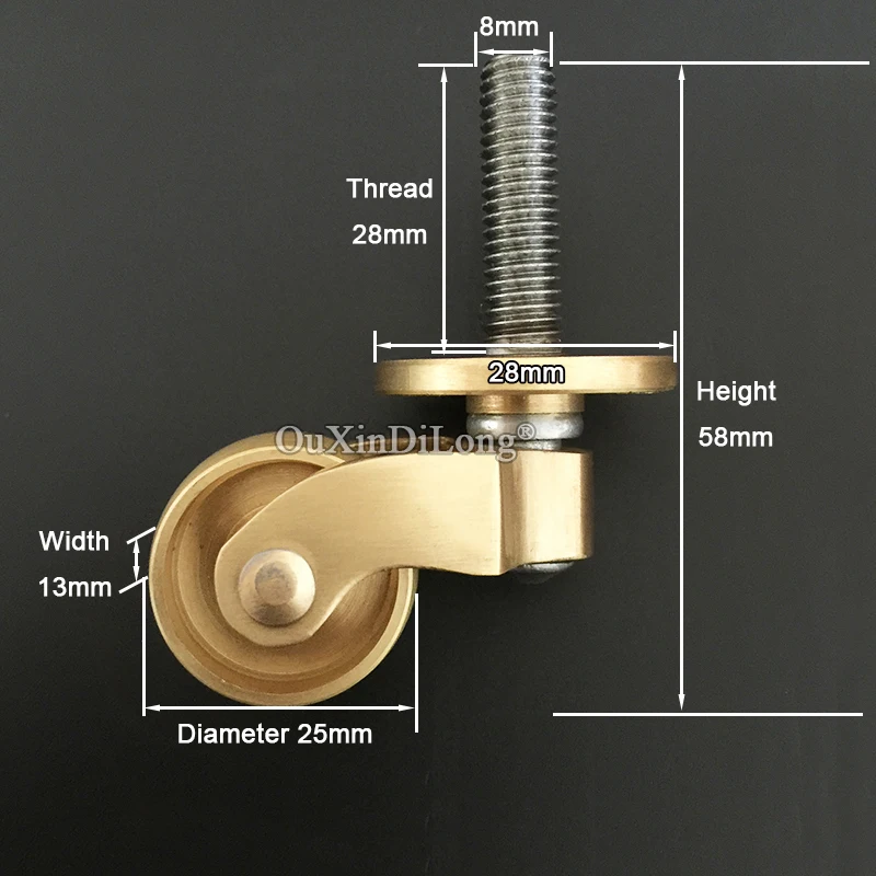 4PCS 1'' Solid Brass Casters Table Chair Sofa Couch Cabinet Feet Castors 360° Swivel Furniture Rollers Smoothly Moving Wheels