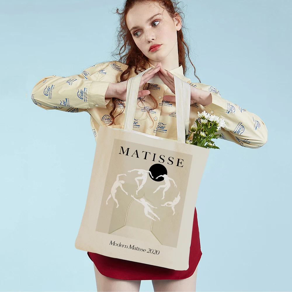 Fashion Matisse Cut Out Fauvism Gallery Abstract Lady Tote Handbag Canvas Women Shopping Bags Double Print Market Shopper Bag