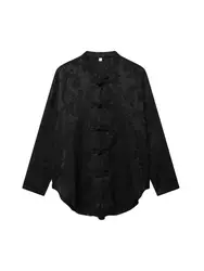 Long Sleeve Jacquard Shirts for Women, Chinese Style, Female Blouses, Chic Tops, Fashion