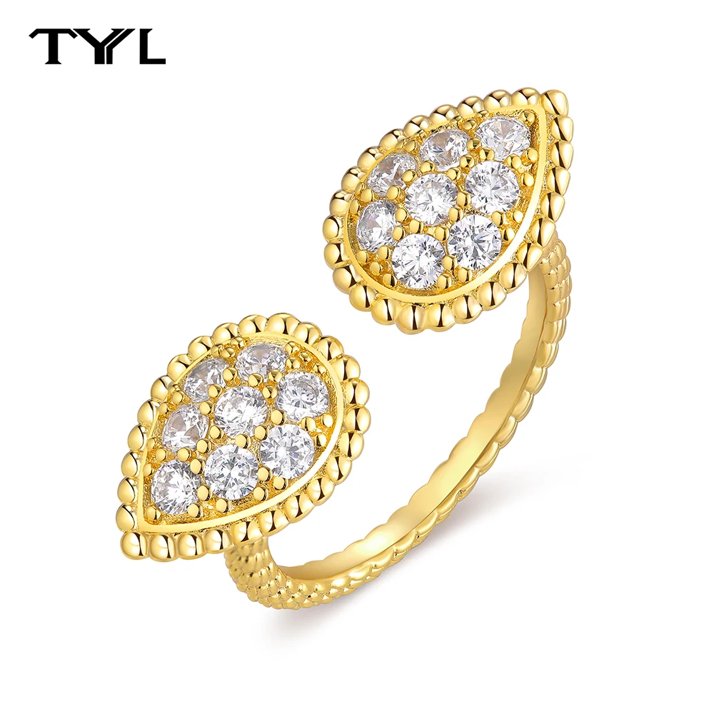 TYYL Women Open Ring Hot Sale Fashion Brand Rose Gold Silver Opening Adjustment Ring Brass Diamond Inlaid Droplet Luxury Jewelry