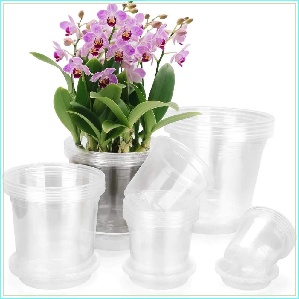 

7/6/5/4/3 Inch Clear Nursery Pots with Drainage Trays, 25 Pack Plastic Pots for Seed Starting, Transplanting, Succulents, Indoor Gardening