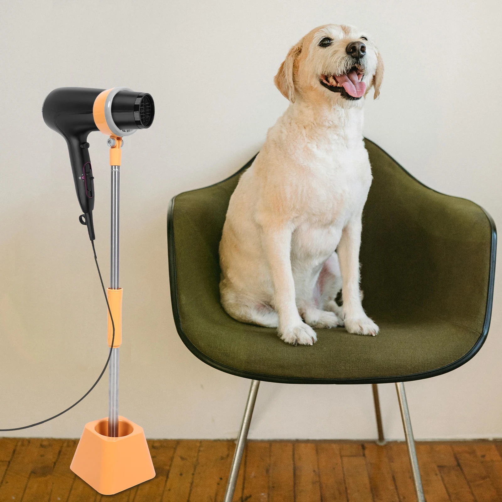 

Pet Hair Dryer Floor Stand Adjustable Hands-Free Grooming Tool for Dog Blow Drying Home Salon Use Sturdy Base Storage Efficient