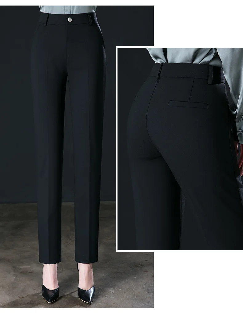 2025 Spring Fall Black Elegant Career Formal Suit Pants Women, Khaki Straight High Waist Loose Women's Work Trousers/cargo Pants