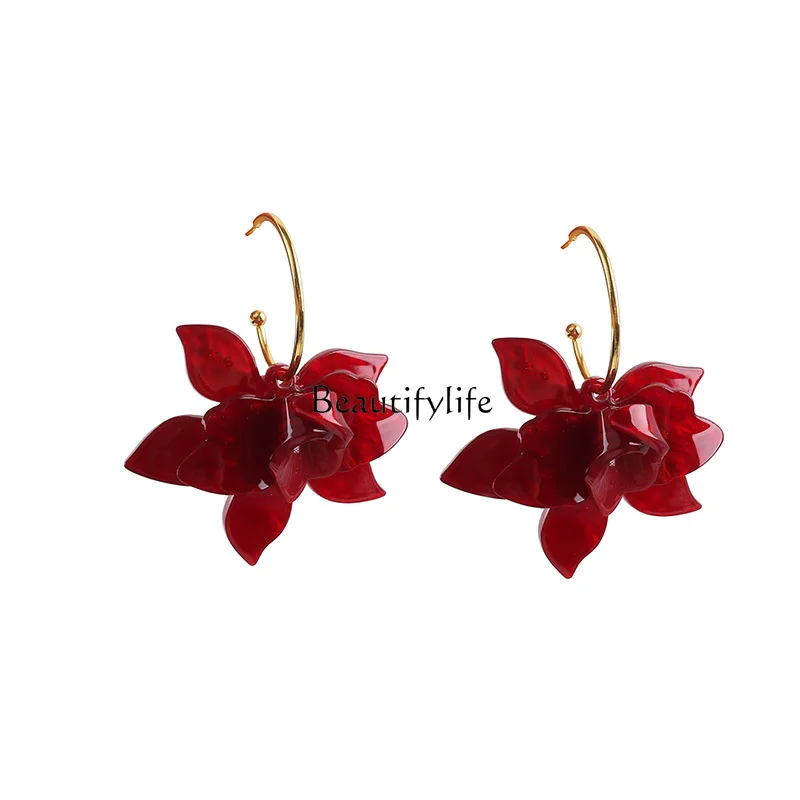 

Exaggerated French flower temperament gentle and sweet orchid earrings