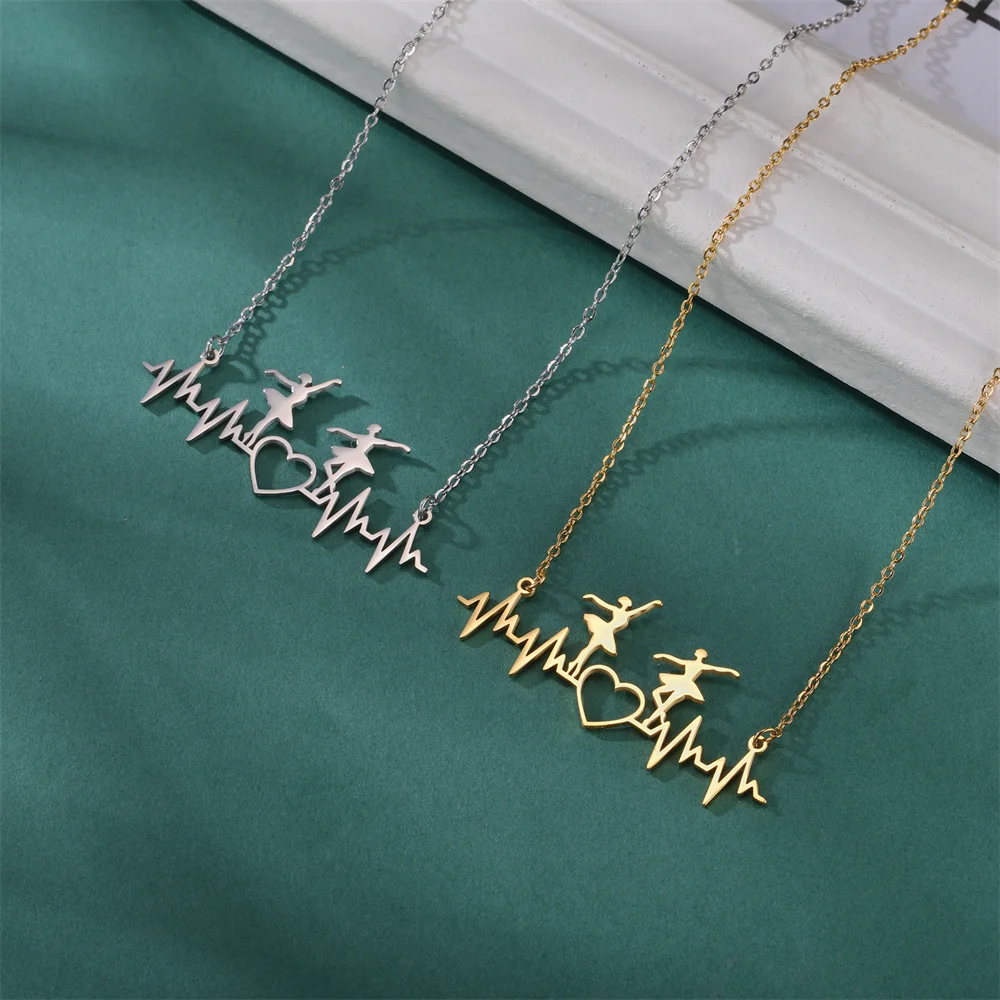 My Shape Ballet Dancer Pendant Necklaces Women Ballerina Dancing Girl Charms Choker Chain Artist Sports Stainless Steel Jewelry