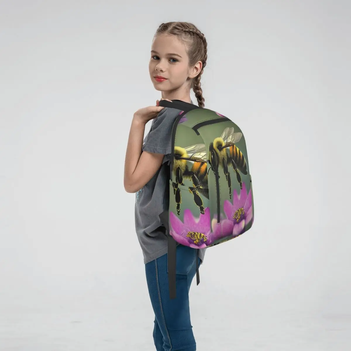 Bee Themed Backpack Large Capacity Boys Girls BookBag School Bag Shoulder Bags for Men Women