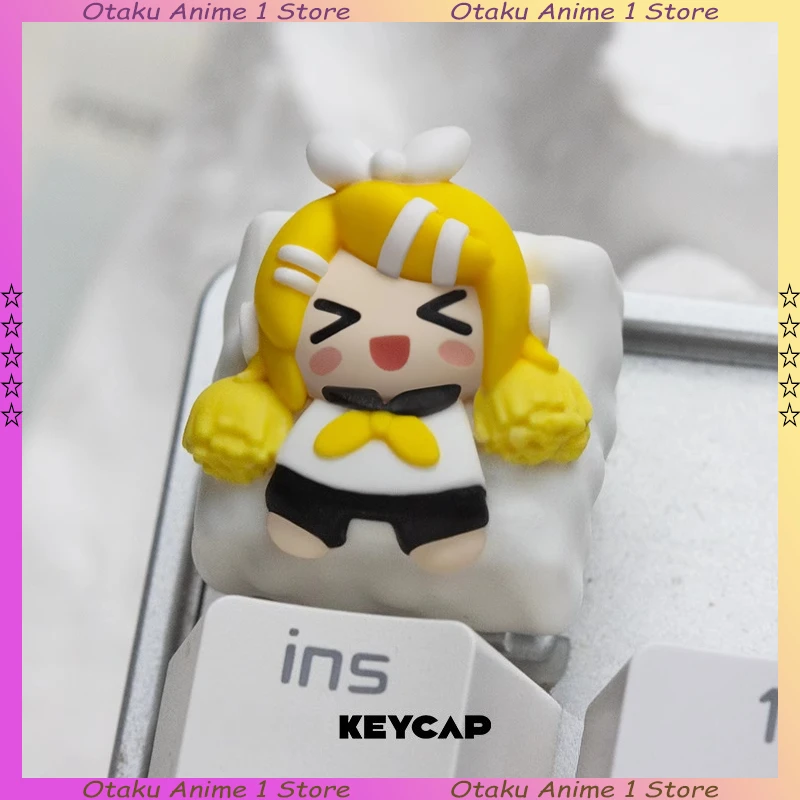 كارتون هاتسون ميكو ثلاثية الأبعاد لوحة المفاتيح الديكور ميكو رين لين Keycap لملحقات لوحة المفاتيح الميكانيكية ذات المحور المتقاطع