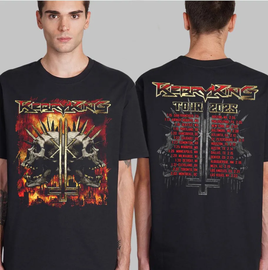 تي شيرت Kerry King North American Tour 2025 Spikey Skull، مقاس S-5XL