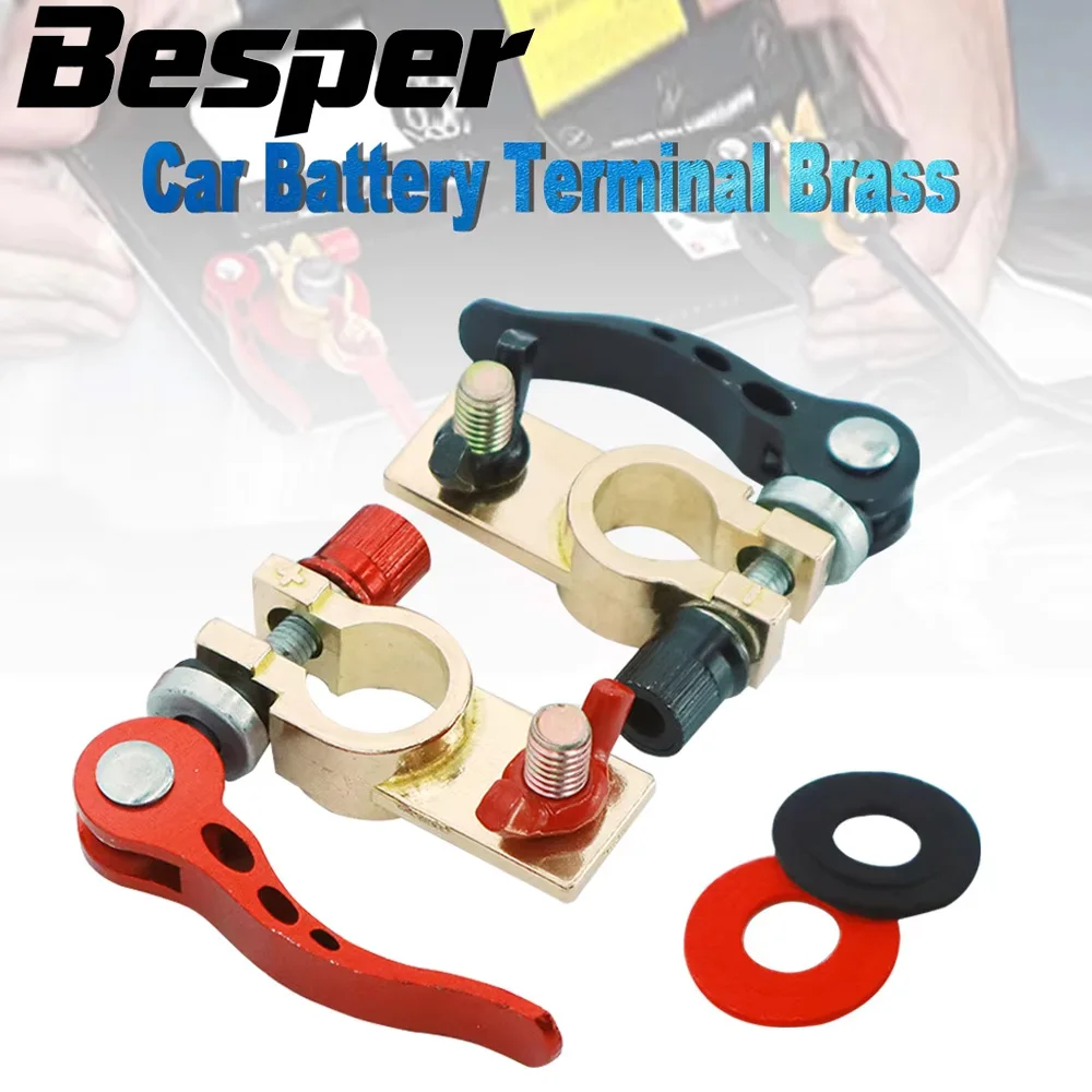 

2 шт. латунные клеммы автомобильного аккумулятора, верхняя стойка, провод, кабельный зажим, клеммные разъемы для 12 В 24 В UTV, лодка, гоночные автомобильные аксессуары