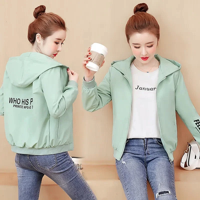 Women\'s Spring Autumn Short Fleece Jackets Women Long Sleeve Baseball Uniform Jacket Zipper Hooded Short Windbreaker