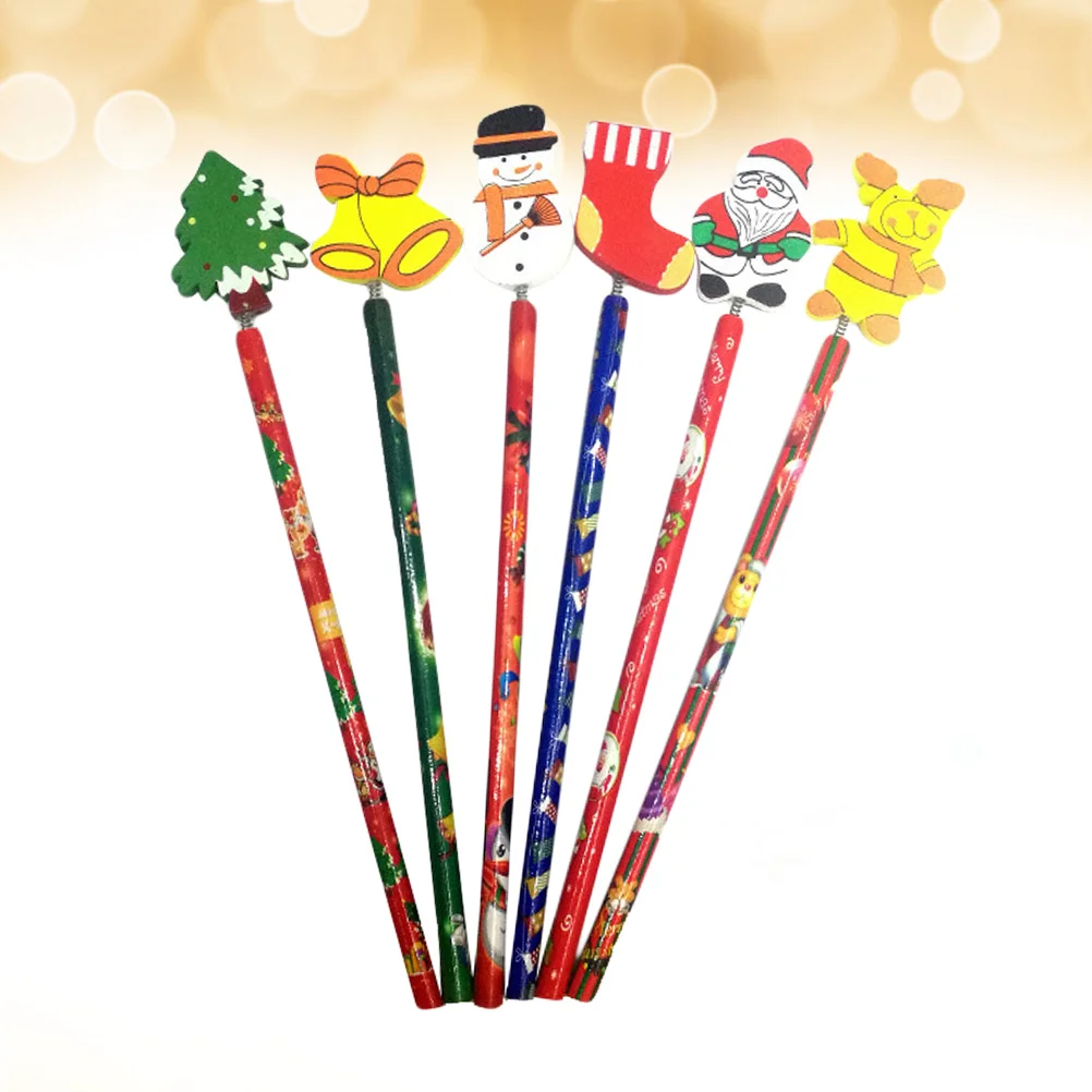 13Pcs Christmas HB Pencils Cartoon Pencil Xmas Themed Eraser Creative School Pencil Stationery for Children (Random Pattern)