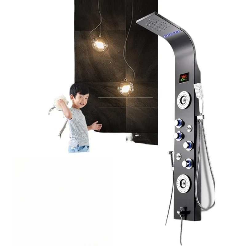 Shower set, bath screen, black thermostatic shower.