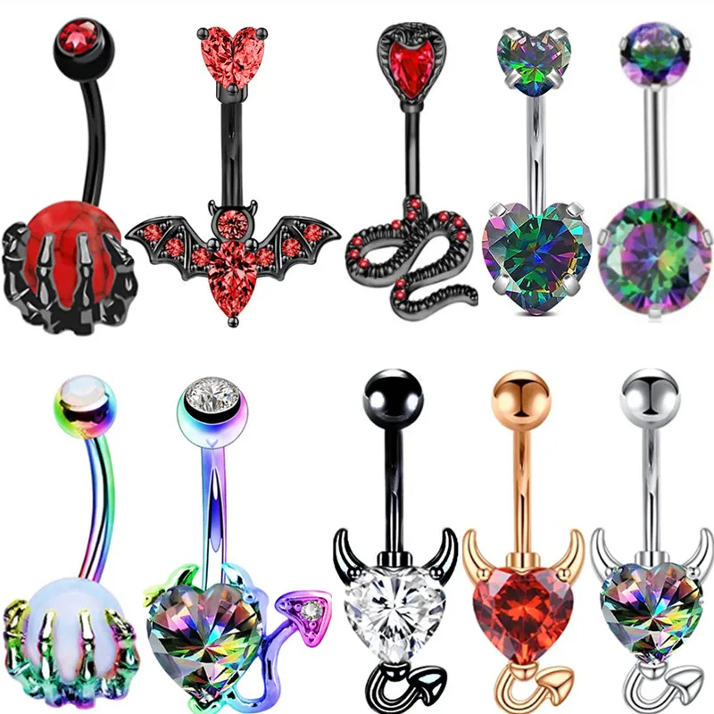 1PC Crystal Belly Button Ring Bat Fox Navel Piercing Heart Devil Belly Ring Snake Belly Button Piercing Ombligo Lot Body Jewelry