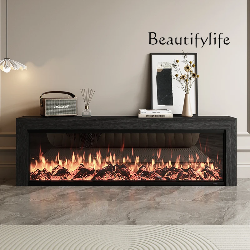 Light luxury fireplace TV cabinet black oak French simple simulation thermal power fireplace decoration