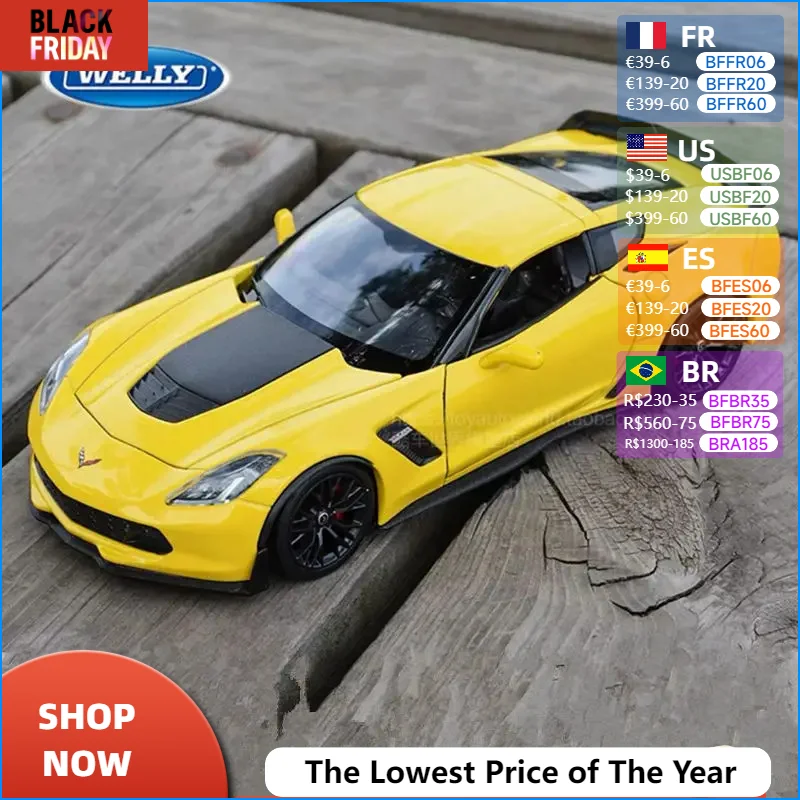 WELLY 1:24 Chevrolet Corvette Z06 Alloy Sports Car Model Diecasts Racing Car Vehicles Model Simulation Collection Kids Toys Gift