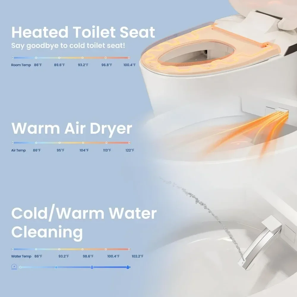 Smart Toilet with Bidet Built-in, Heated Seat, Booster Pump, Deodorization, Modern Smart Toilets for Bathrooms