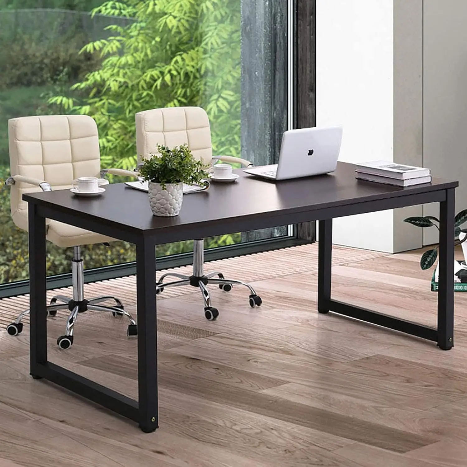 Modern Computer Desk 63 inch Large Office Desk Writing Study Table for Home Office Desk Workstation Wide Metal Frame Steel Legs