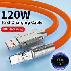 6A 120W 180 Degree Rotation Fast Charging Type C USB Cable for iPhone 14 13 XS XR Samsung Xiaomi Huawei POCO Quick Charger Cable