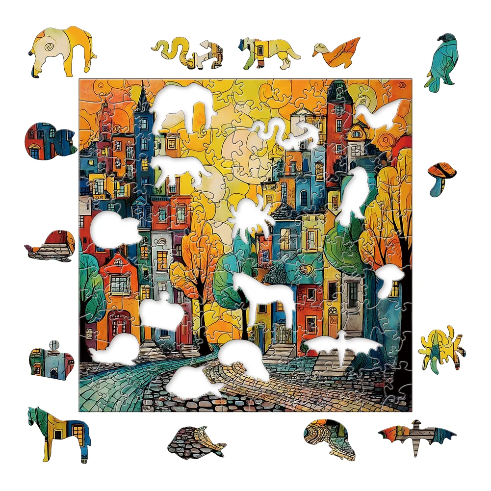 Quiet Town Holzpuzzles, lustige und pädagogische Freizeitspiele, Heimkunst, Dekoration, Wandgemälde