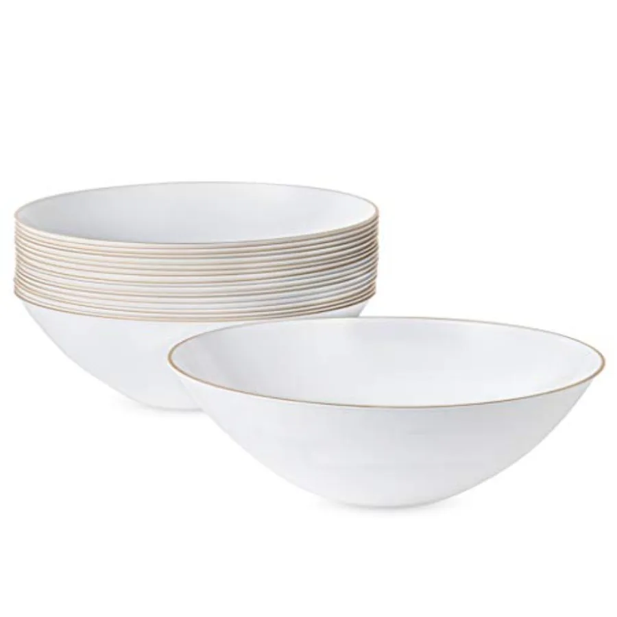 

[6 OZ 0 Count] Wite Plastic Floral Design Party Soup bowls Wit Gold Rim P eavyweig Ent Disable Tableware Dises