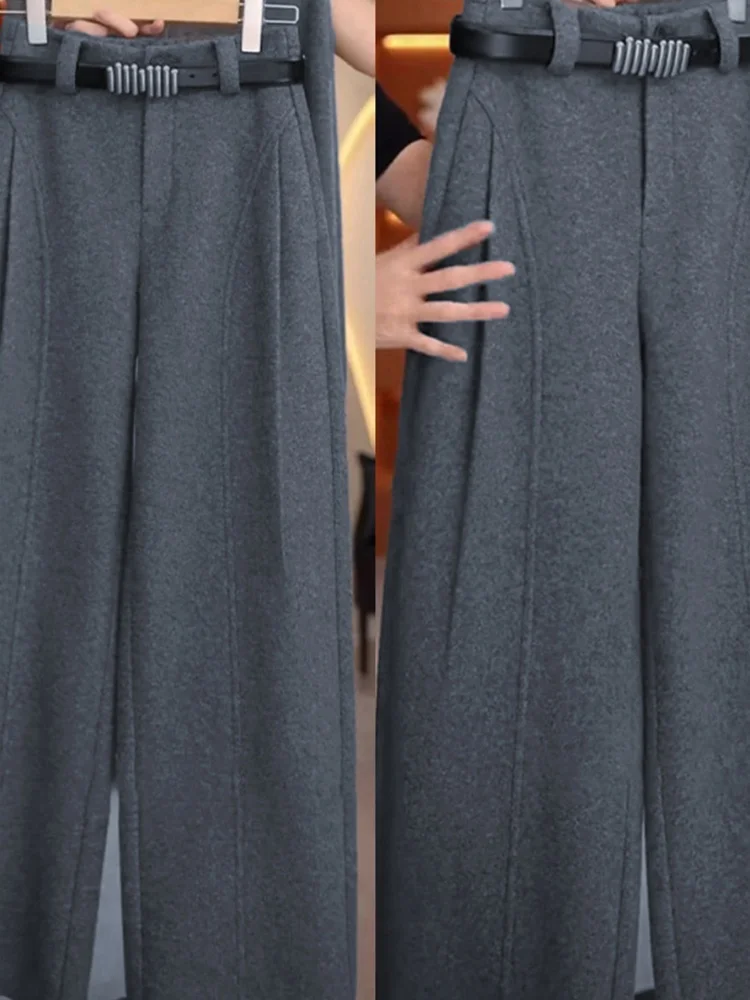 กางเกงขายาวทรงตรงเอวสูง ผ้าทิ้นเนื้อนุ่ม สไตล์เกาหลี สำหรับฤดูใบไม้ร่วงและฤดูหนาว เหมาะสำหรับใส่ไปทำงาน